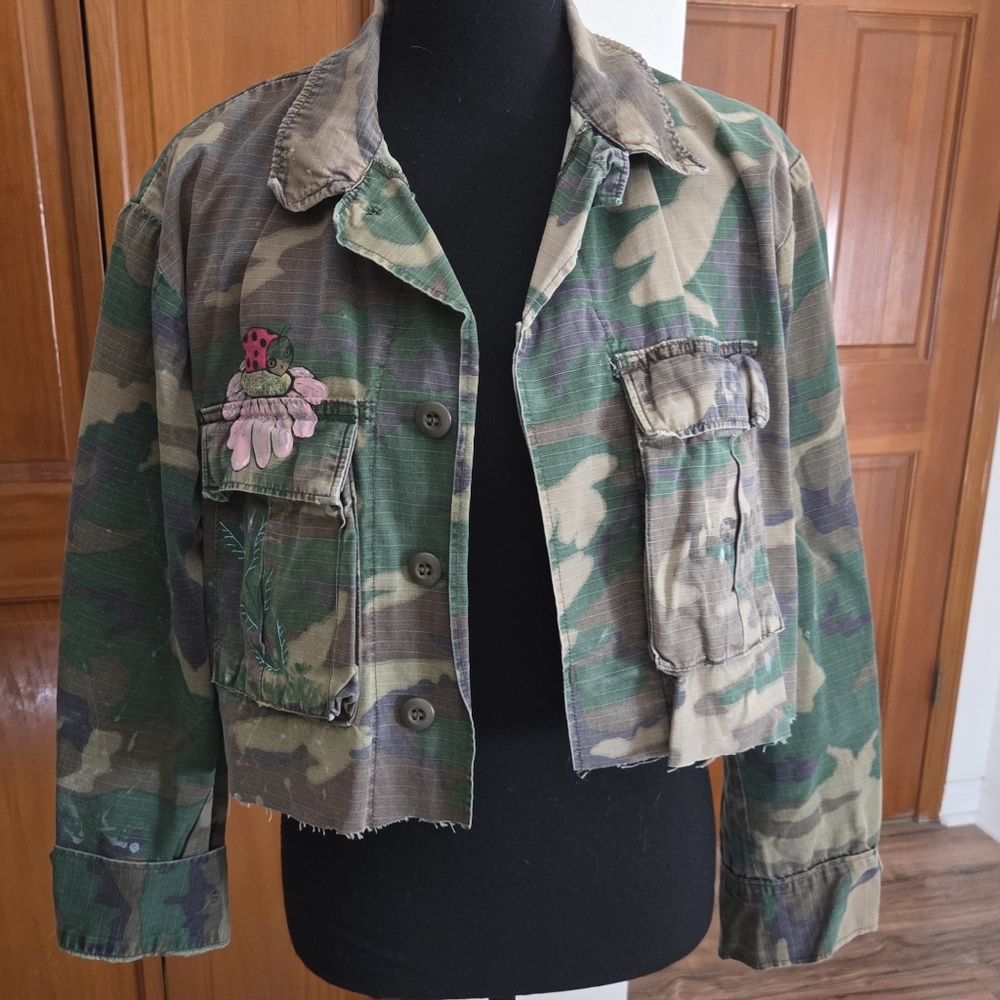 Vintage Camouflage Crop Utility Jacket - Green Camo